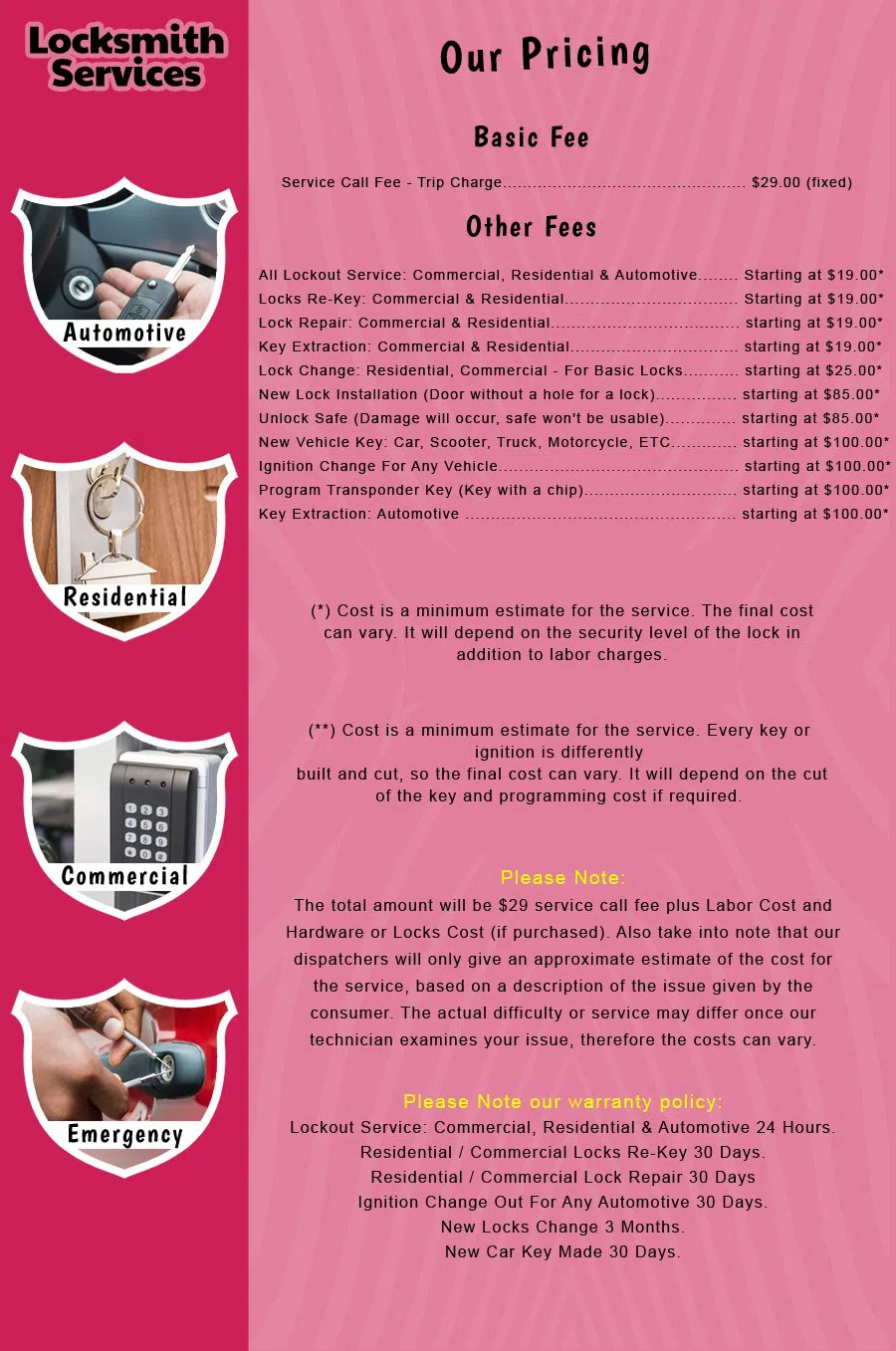Bellmawr NJ Locksmith Store Bellmawr, NJ 856-433-1423 - price-list-c-18